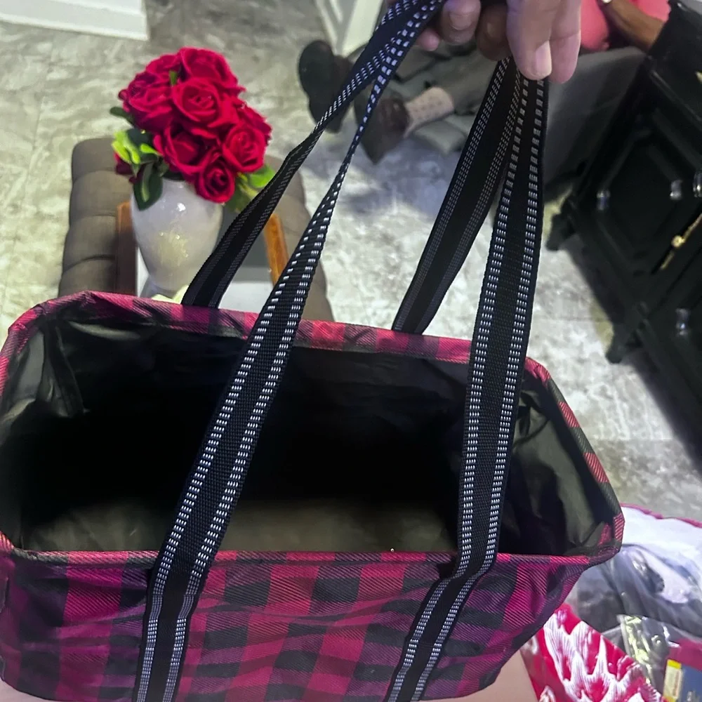 Pink and Black Plaid Tote Bag